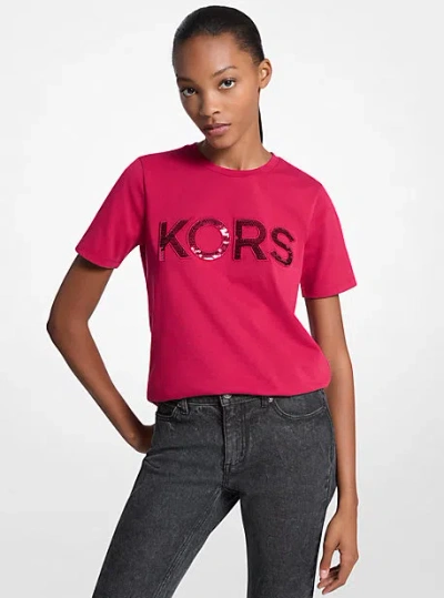 Michael Kors Sequined Logo Cotton T-shirt In Red