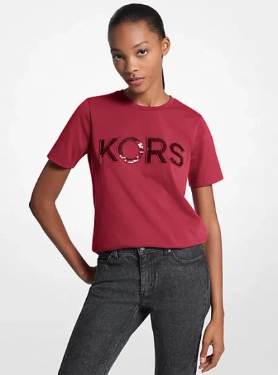 Michael Kors Sequined Logo Cotton T-shirt In Red