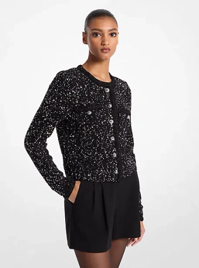 MICHAEL KORS SEQUINED METALLIC STRETCH KNIT JACKET
