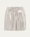 Michael Kors Sequined Pleated Shorts In Pearlsilv