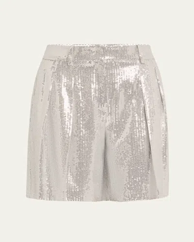 Michael Kors Sequined Pleated Shorts In Pearlsilv