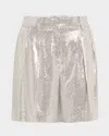 Michael Kors Sequined Pleated Shorts In Pearlsilv