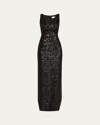 Michael Kors Sequined Portrait-neck Sleeveless Gown In Black