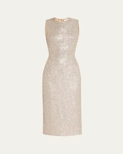 Michael Kors Sequined Sheath Dress In Metallic