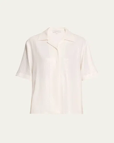 Michael Kors Sequined Short Sleeve Button Up Top In Optic Whit