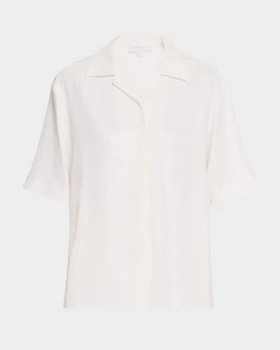 Michael Kors Sequined Short Sleeve Button Up Top In Optic Whit