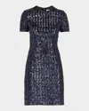 Michael Kors Sequined Short-sleeve Mini Dress In Maritime