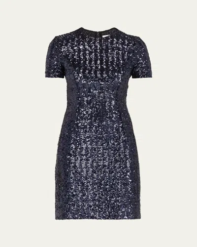 Michael Kors Sequined Short-sleeve Mini Dress In Maritime