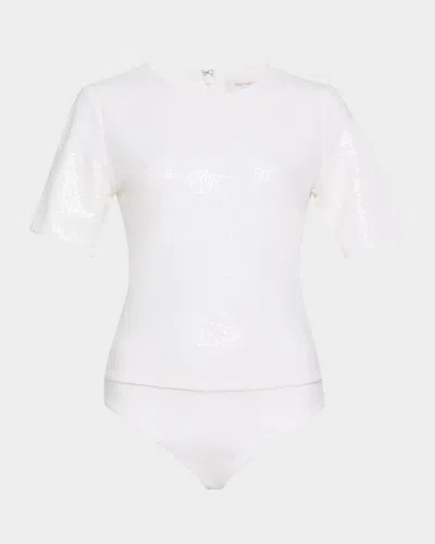 Michael Kors Sequined Short-sleeve T-shirt Bodysuit In Optic Whit