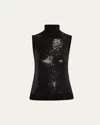Michael Kors Sequined Sleeveless Cashmere Turtleneck In Black