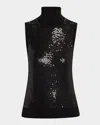 Michael Kors Sequined Sleeveless Cashmere Turtleneck In Black