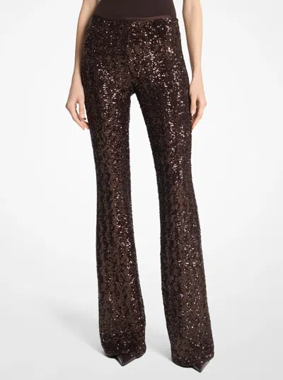 Michael Kors Sequined Stretch Flared Pants In Brown