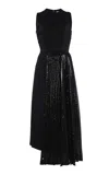 Michael Kors Sequined Techno-satin Midi Sheath Dress In Black