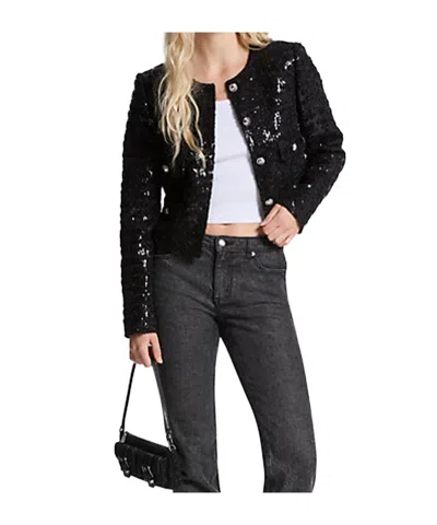 Michael Kors Sequined Tweed Cropped Jacket In Black