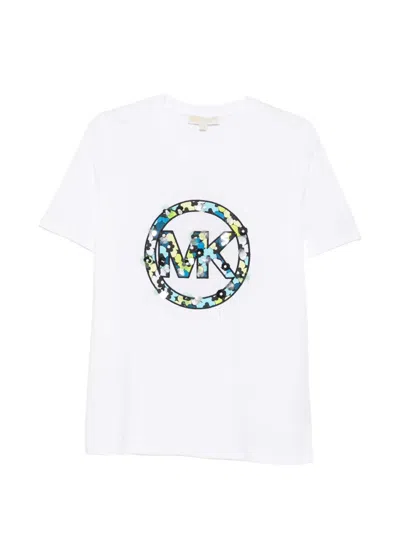 Michael Kors Sequin-embellished Logo-patch T-shirt In White