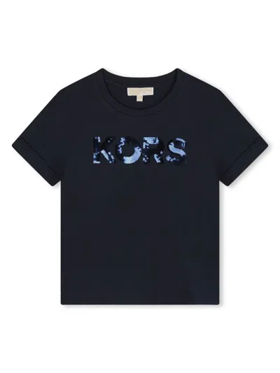Michael Kors Kids' Sequinned-logo Cotton T-shirt In Blue