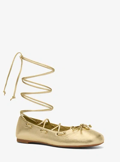 Michael Kors Shae Flex Metallic Leather Ballet Flat In Gold