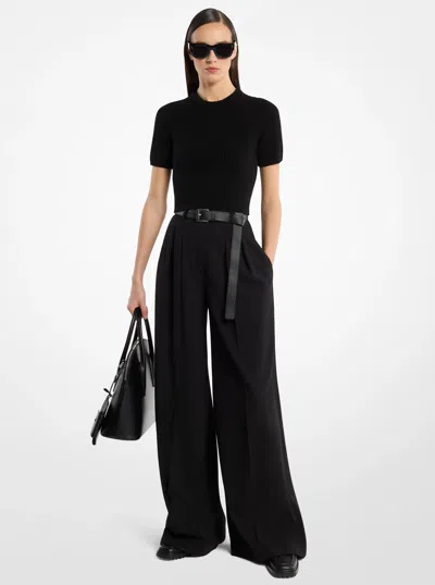 Michael Kors Shannon High-rise Stretch Wool Crepe Wide-leg Trousers In Black