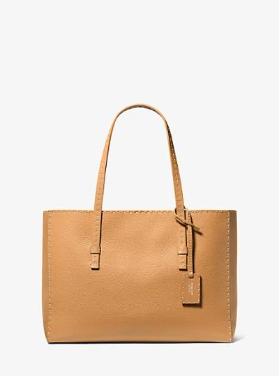 Michael Kors Sharon Hand-stitched Pebbled Leather Tote Bag In Brown