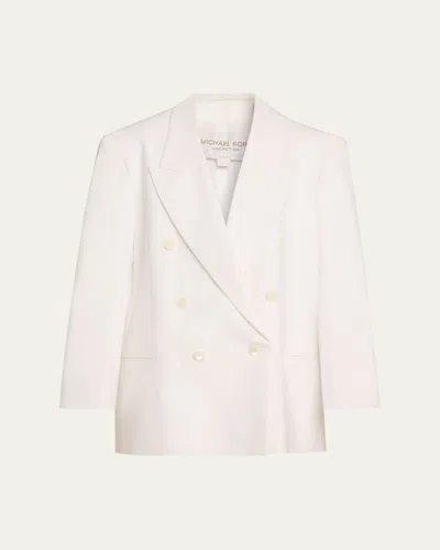 Michael Kors Shawn Linen Double-breasted Jacket In Neutral