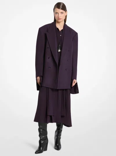 Michael Kors Shawn Wool Double-breasted Blazer In Purple In Burgundy