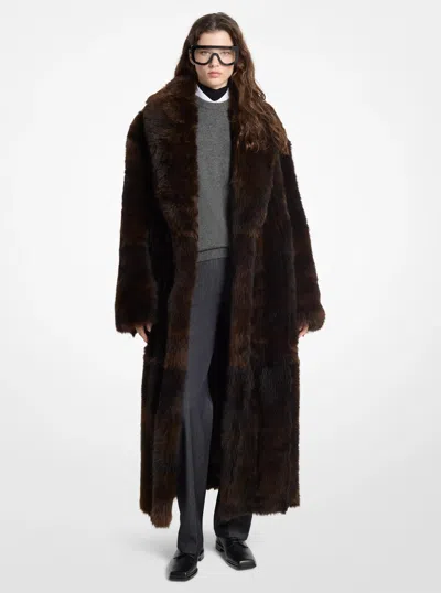 Michael Kors Shearling Bathrobe Coat In Brown
