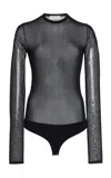 Michael Kors Sheer Jersey Bodysuit In Black