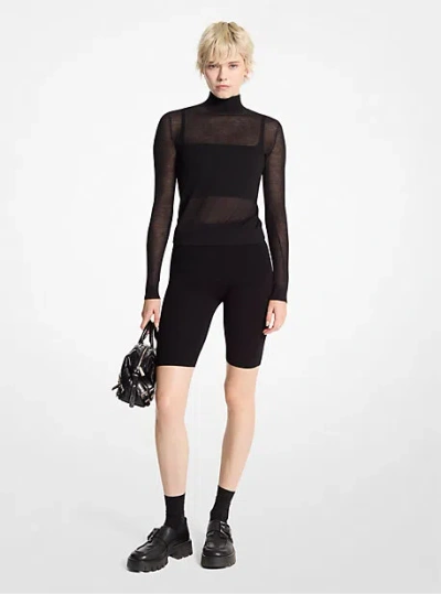 Michael Kors Sheer Mock Neck Sweater And Bra Top In Black