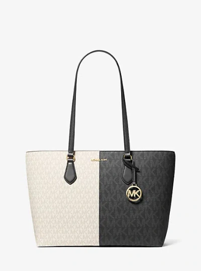 Michael Kors Sheila Large Two-tone Signature Logo Tote Bag In Black