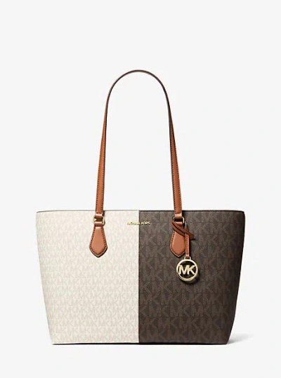 Michael Kors Sheila Large Two-tone Signature Logo Tote Bag In Brown