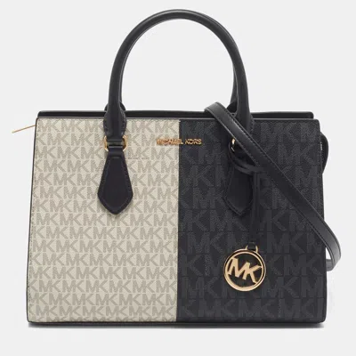 Pre-owned Michael Kors Sheila Medium Black/white Signature Coated Canvas Tote