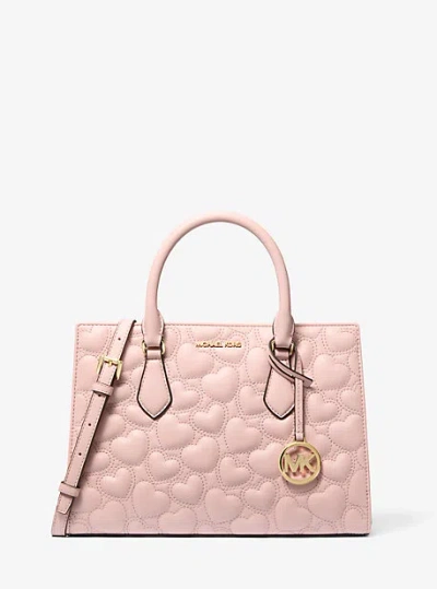 Michael Kors Sheila Medium Heart Embroidered Satchel In Pink
