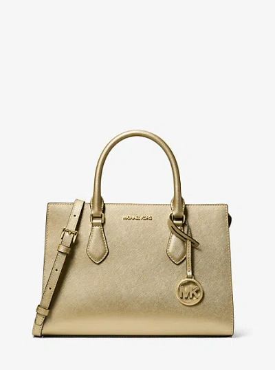 Michael Kors Sheila Medium Metallic Satchel In Gold