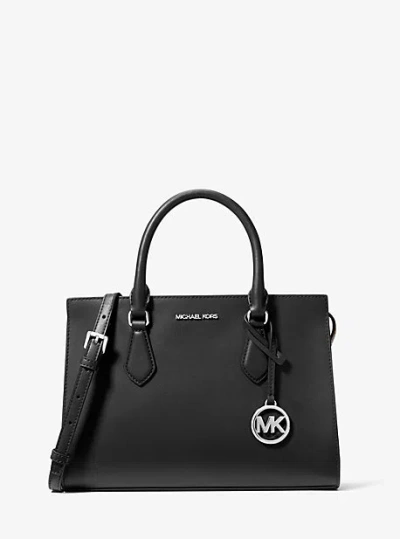 Michael Kors Sheila Medium Faux Saffiano Leather Satchel In Black