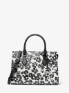 Michael Kors Sheila Medium Sequined Floral Print Satchel In Black