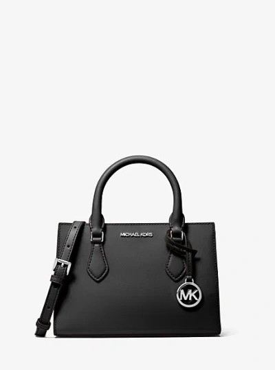 Michael Kors Sheila Small Faux Saffiano Leather Satchel In Black