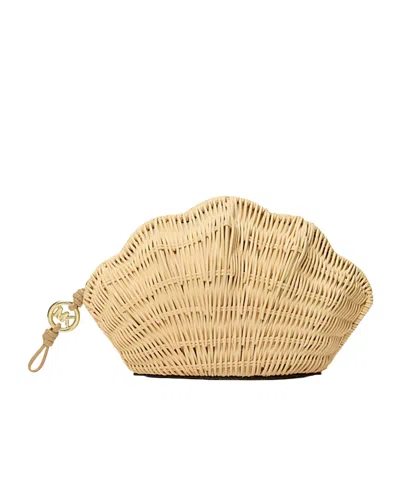 Michael Kors Shell-shaped Woven Rattan Clutch Bag In Pattern