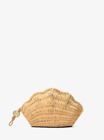 Michael Kors Shelly Small Rattan Shell Clutch In Brown
