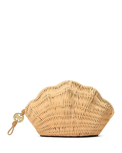 Michael Kors Shell-shaped Woven Rattan Clutch Bag In Pattern