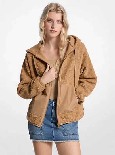 Michael Kors Sherpa Hooded Jacket In Brown