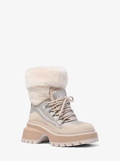Michael Kors Shiloh Embellished Mixed-media Boot In Natural