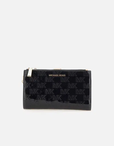 Michael Kors Shiny Black Continental Wallet With Logo Pattern