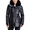 MICHAEL KORS SHINY DOWN BELTED FAUX FUR COLLAR QUILTED COAT JACKET