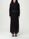 Michael Kors Black Long Dress With Classic Collar And Waist Belt