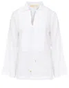 Michael Kors White Blouse With V Neck And Charm With Logo Detail On The Front In Ramie Woman