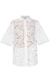 Michael Kors White Beaded Shirt With All-over Floral Embroidery In Tech Fabric Woman In White