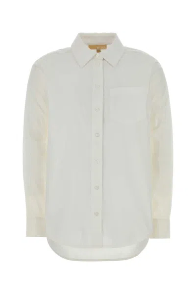 Michael Kors White Shirt With Button Down Collar And Logo Plaque On The Rear In Cotton Stretch Woman
