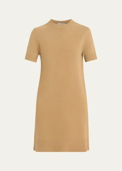 Michael Kors Short Crewneck Wool Shirtdress In Cappuccino