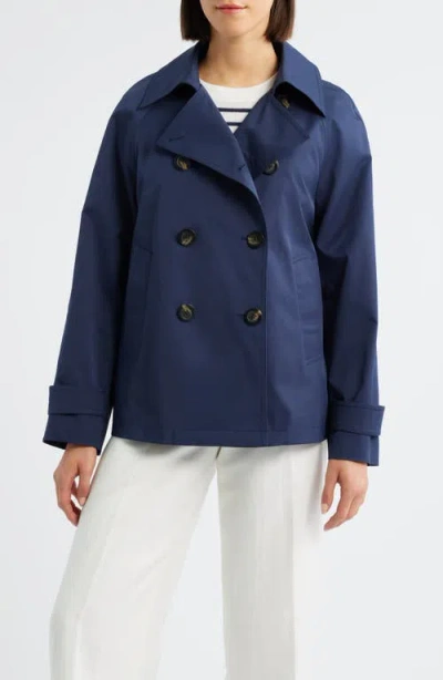 Michael Kors Short Double Breasted Raincoat In Blue