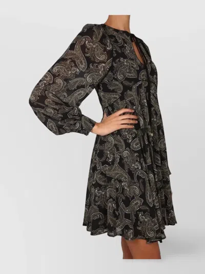 Michael Kors Short Dress With Keyhole Neckline And Paisley Pattern In Black